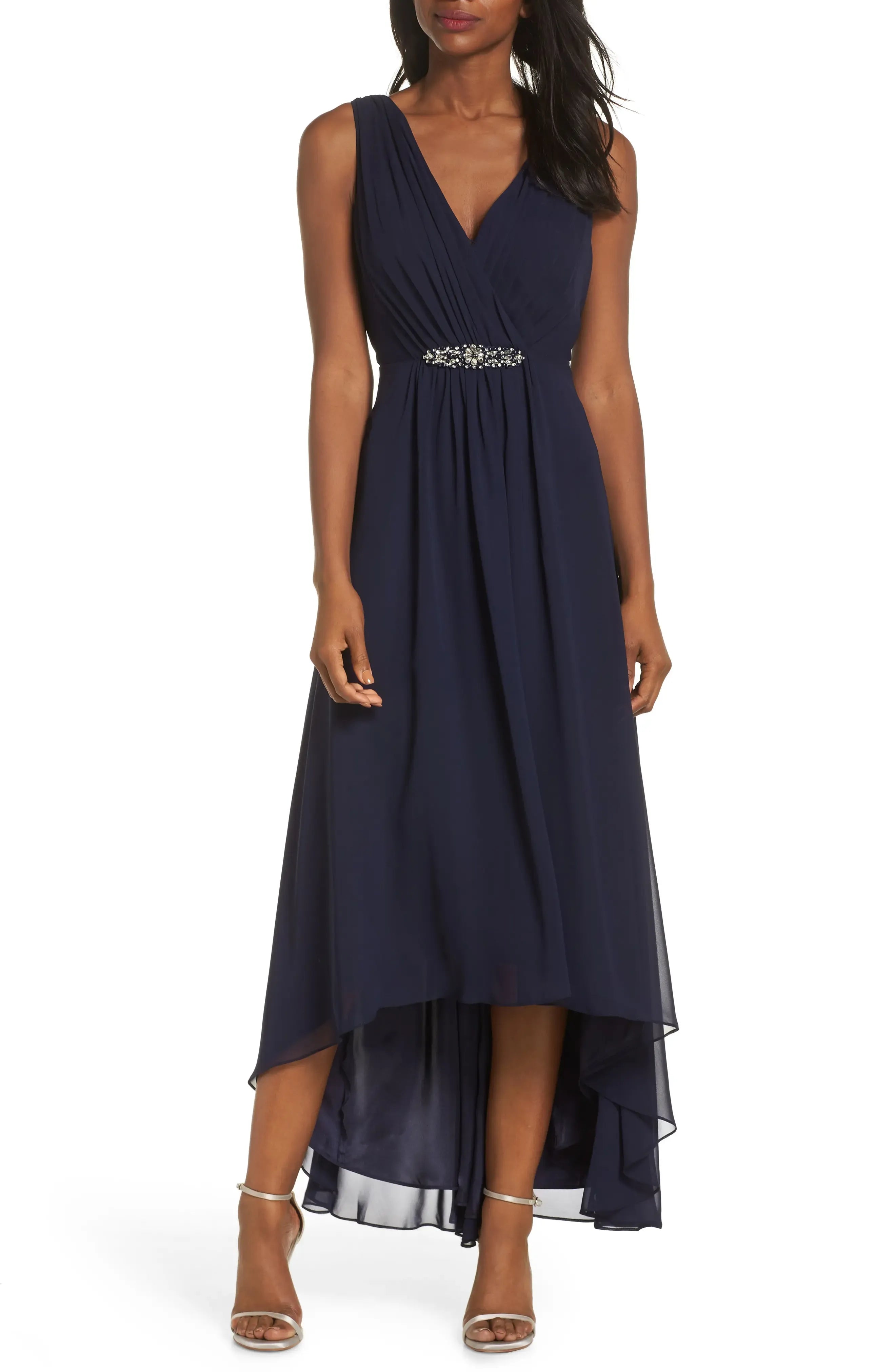 Elegant A-Line V Neck Sleeveless Chiffon High/Low Hem Prom Dress